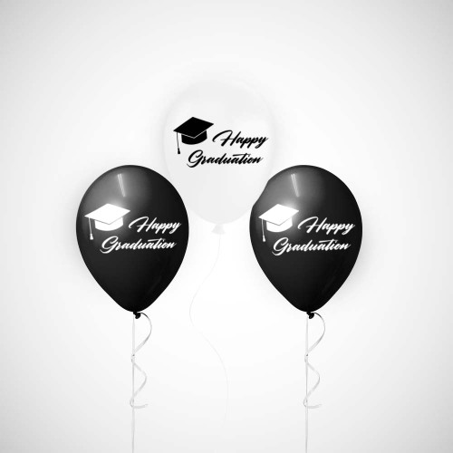 تخرج مطبوع بالون تخرج سعيد اسود وابيض 12 انش (50 حبة)