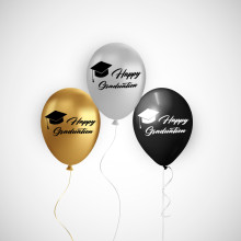 printed graduation balloon black,silver,gold pearl 12 inch 50 count 