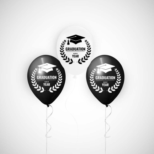 بالون تخرج مطبوع طلاب السنة ابيض واسود 12 انش (50 حبة)