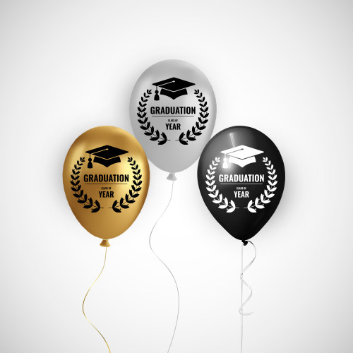 بالون تخرج طلاب السنة فضي وذهبي واسود لماع 12 انش (50 حبة)