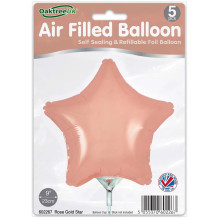 9 inch Rose Gold Star Packaged x 5pcs foil balloon