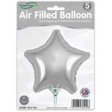 9 inch Silver Star Packaged x 5pcs foil balloon