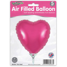 9 inch Pink Heart Packaged x 5pcs foil balloon