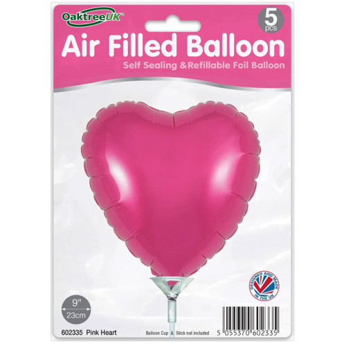9 inch Pink Heart Packaged x 5pcs foil balloon