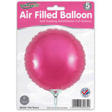 9 inch Pink Round Packaged x 5pcs foil balloon