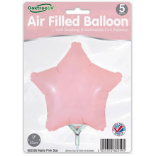 9 inch Matte Pink Star Packaged x 5pcs foil balloon