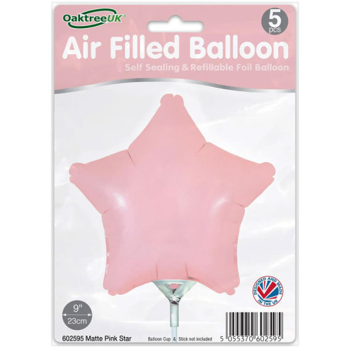 9 inch Matte Pink Star Packaged x 5pcs foil balloon