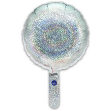 9 inch Holographic Silver Round Packaged x 5pcs foil balloon