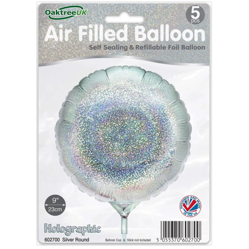 9 inch Holographic Silver Round Packaged x 5pcs foil balloon 9 inch Holographic Silver Round Packaged x 5pcs foil balloon