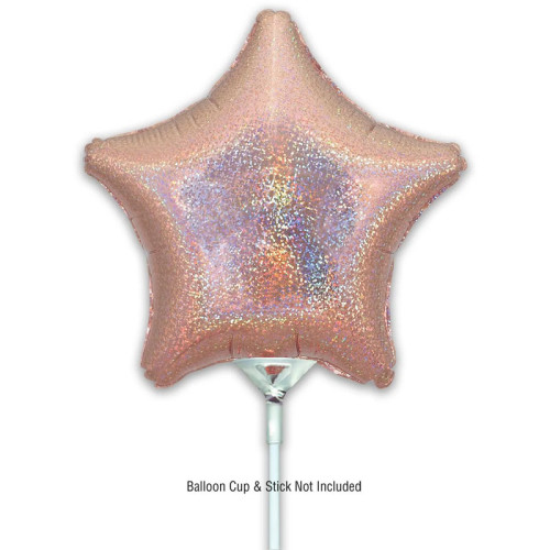 9 inch Holographic Rose Gold Star Packaged x 5pcs foil balloon