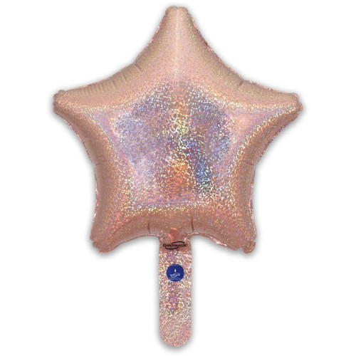 9 inch Holographic Rose Gold Star Packaged x 5pcs foil balloon