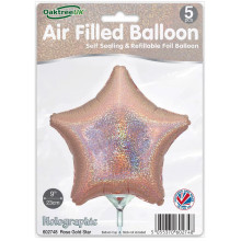 9 inch Holographic Rose Gold Star Packaged x 5pcs foil balloon