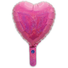 9 inch Holographic Pink Heart Packaged x 5pcs foil balloon