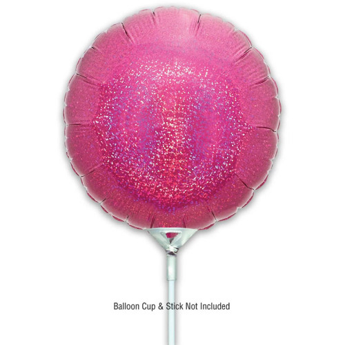 9 inch Holographic Pink Round Packaged x 5pcs foil balloon