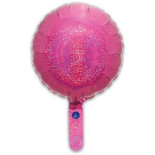 9 inch Holographic Pink Round Packaged x 5pcs foil balloon