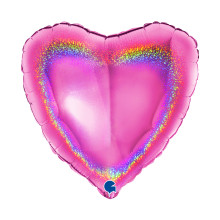 18 inch Heart Glitter Holographic Fuxia Foil Balloons