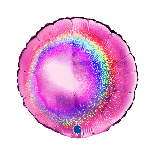 18 inch Round Glitter Holographic Fuxia Foil Balloons