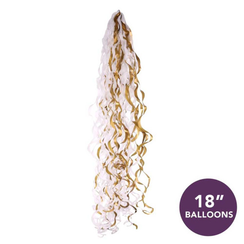 Metallic Gold / White Balloon Tail - For 18 Inch Balloons