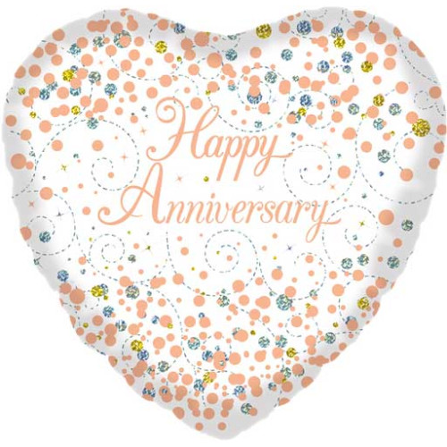 18 inch Sparkling Fizz Happy Anniversary White & Rose Gold Holographic foil balloon 18 inch Sparkling Fizz Happy Anniversary White & Rose Gold Holographic foil balloon