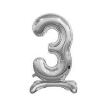 بالون ستاند رقم 3 فضي مقاس 30 إنش