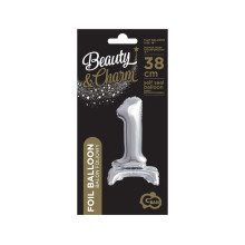 18 inch foil balloon Standing digit 1, silver, 38 cm