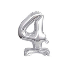 18 inch foil balloon Standing digit 4, silver, 38 cm
