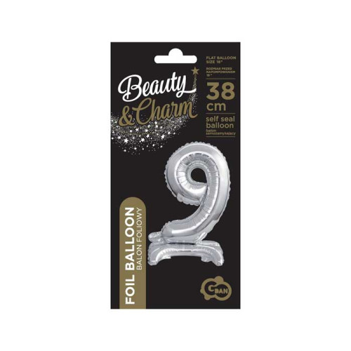 18 inch foil balloon Standing digit 9, silver, 38 cm 18 inch foil balloon Standing digit 9, silver, 38 cm