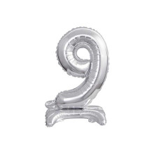 18 inch foil balloon Standing digit 9, silver, 38 cm