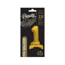 18 inch foil balloon Standing digit 1, gold, 38 cm