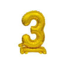 18 inch foil balloon Standing digit 3, gold, 38 cm