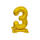 18 inch foil balloon Standing digit 3, gold, 38 cm