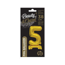 18 inch foil balloon Standing digit 5, gold, 38 cm