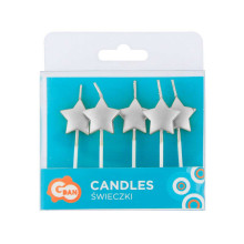 Pick candles Stars, metallic silver, 5 pcs