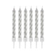 Candles with holders, swirl silver, 8 cm, 12 pcs