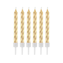 Candles with holders, swirl gold, 8 cm, 12 pcs