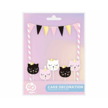 Paper cake decoration Cat (2 paper straws, 1 mini bunting, 5 pick candles)