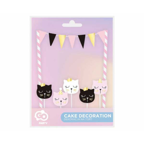 Paper cake decoration Cat (2 paper straws, 1 mini bunting, 5 pick candles) Paper cake decoration Cat (2 paper straws, 1 mini bunting, 5 pick candles)