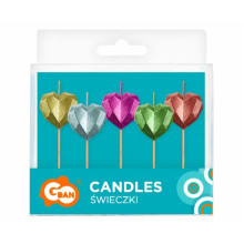 Pick candles Hearts, metallic, 5 pcs