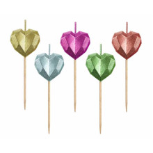 Pick candles Hearts, metallic, 5 pcs