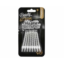 Birthday candles B&C Happy Birthday, silver, 16 pcs