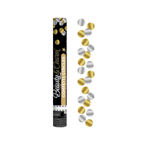 Confetti Cannon Gold and Silver metallic circles foil 40cm Confetti Cannon Gold and Silver metallic circles foil 40cm