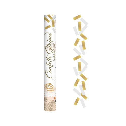 Confetti Cannon Gold and white paper stripes - 40cm Confetti Cannon Gold and white paper stripes - 40cm