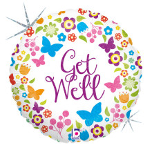 18 inch Butterflies & Flowers Get Well Foil balloon