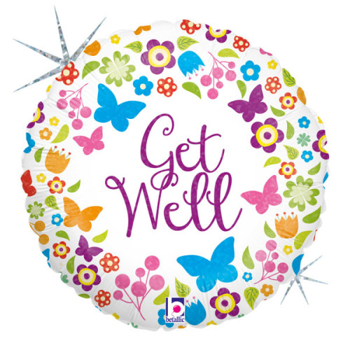 18 inch Butterflies & Flowers Get Well Foil balloon