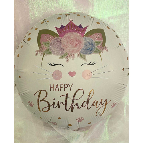 18 inch Floral Kitten Birthday Holographic balloon