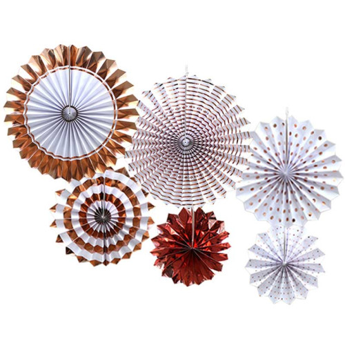 Set of 6 Vibrant Strip rose Gold Metallic Hanging Paper Fans