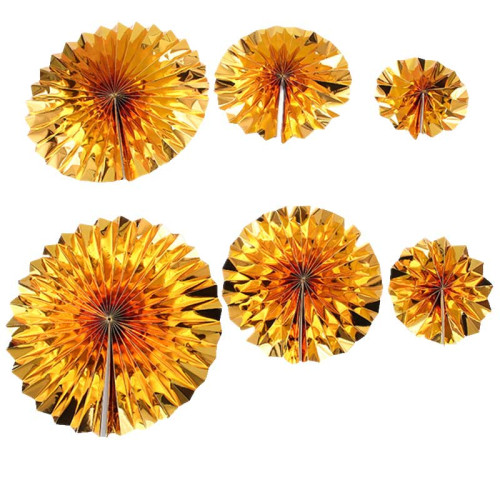 Set of 6 Vibrant Gold Metallic Hanging Paper Fans