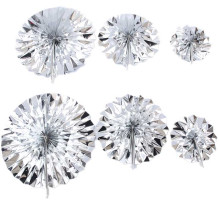 Set of 6 Vibrant Silver Metallic Hanging Paper Fans