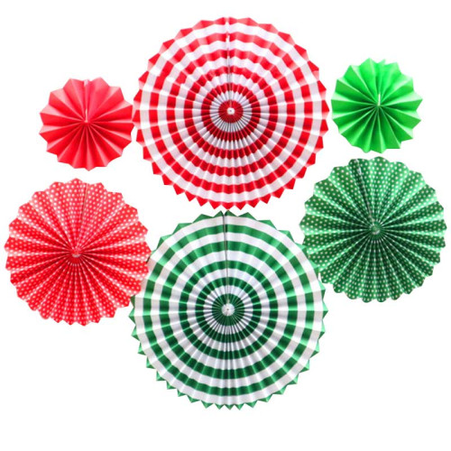 Set of 6 Vibrant Strip Red & Green Hanging Paper Fans Set of 6 Vibrant Strip Red & Green Hanging Paper Fans
