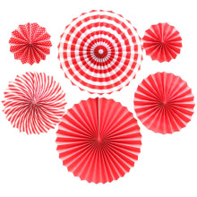 Set of 6 Vibrant Strip Red Hanging Paper Fans